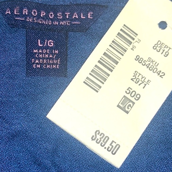 Aeropostale size L blue BOHO lace up front w tassel tie sleeveless A-line blouse - Picture 11 of 13